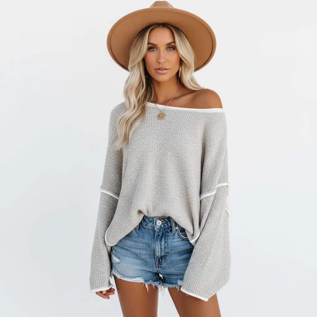 Gebreide Off-Shoulder Trui Dames | Relaxed Fijngebreid - Miss Madera MIS-2J0TXS