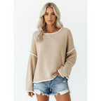 Gebreide Off-Shoulder Trui Dames | Relaxed Fijngebreid - Miss Madera MIS-HPGFC3