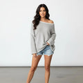 Gebreide Off-Shoulder Trui Dames | Relaxed Fijngebreid - Miss Madera MIS-2J0TXS