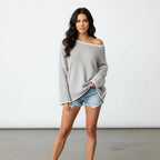 Gebreide Off-Shoulder Trui Dames | Relaxed Fijngebreid - Miss Madera MIS-2J0TXS