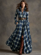 Jurk Dames Klassiek Hemdmodel Vintage Ruit - Viscose