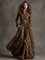 Jurk Dames Klassiek Hemdmodel Vintage Ruit - Viscose