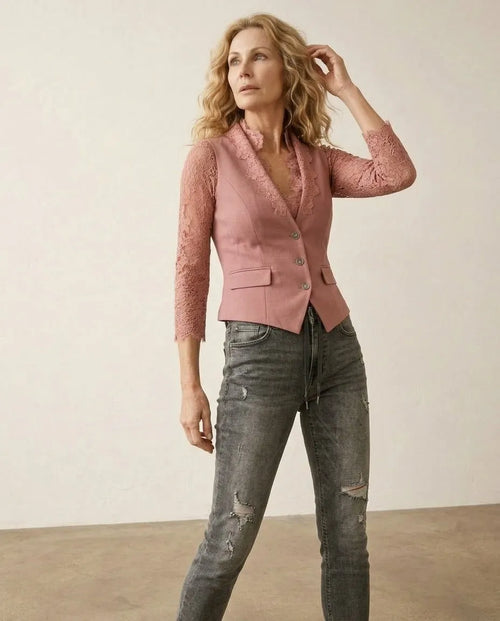 Getailleerde Kant Blazer | Romantisch Silhouet met Knoopsluiting - Miss Madera MIS-55AC7F