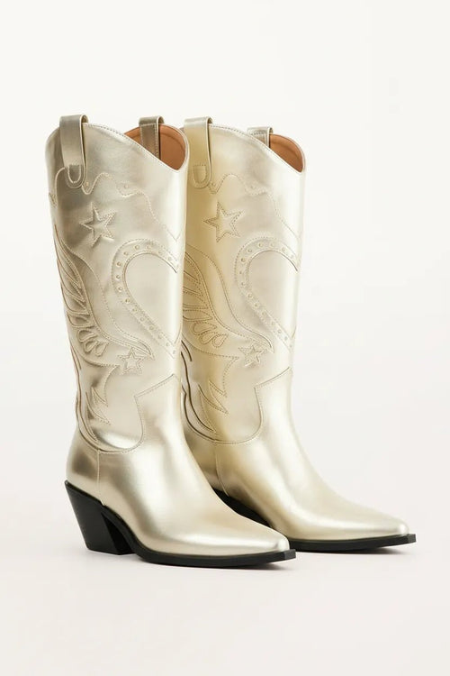 Gouden Cowboy Laarzen Dames met Blokhak - Miss Madera MIS-EKN1FJ