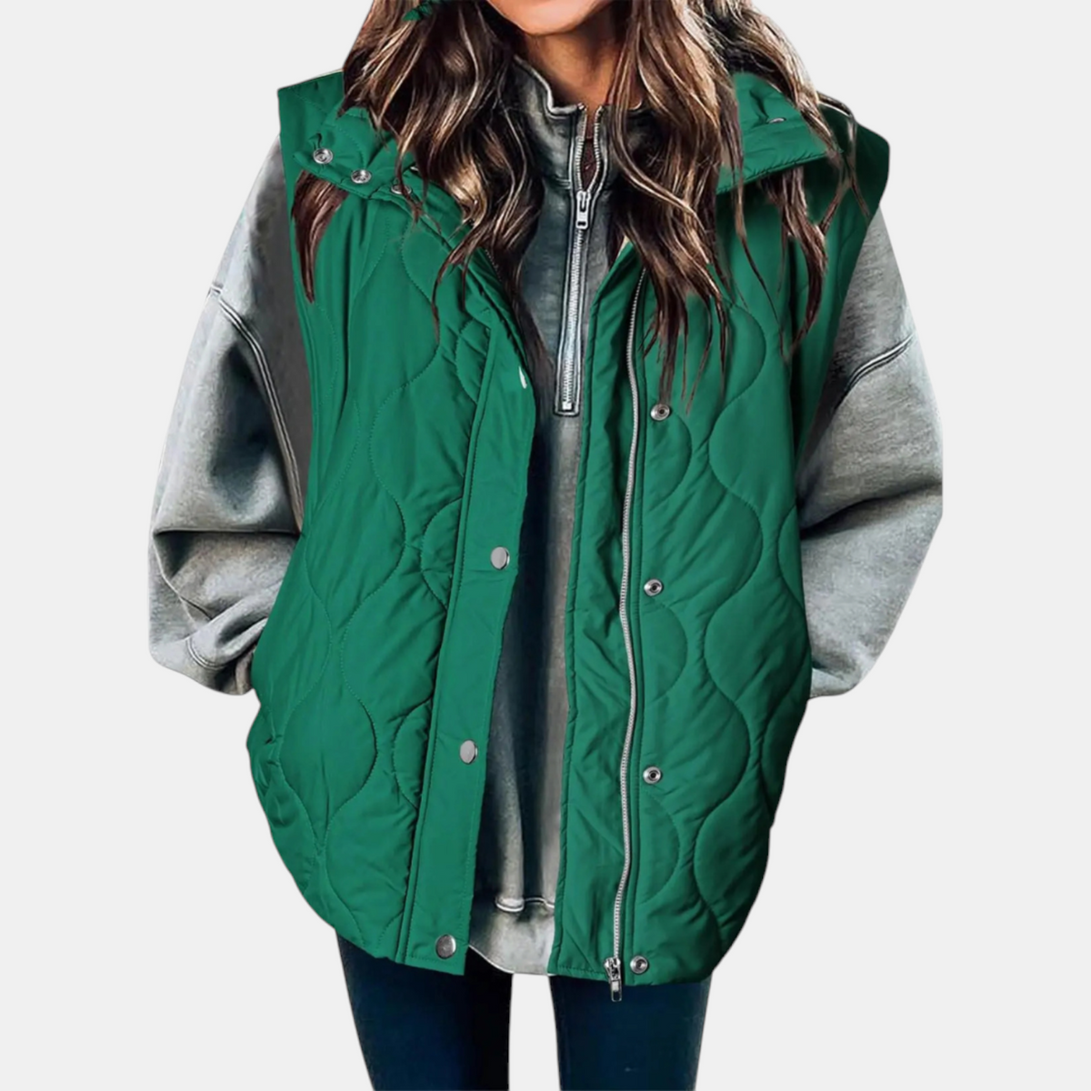 Bodywarmer Dames Afneembare Capuchon Dubbele Rits Golfquilting