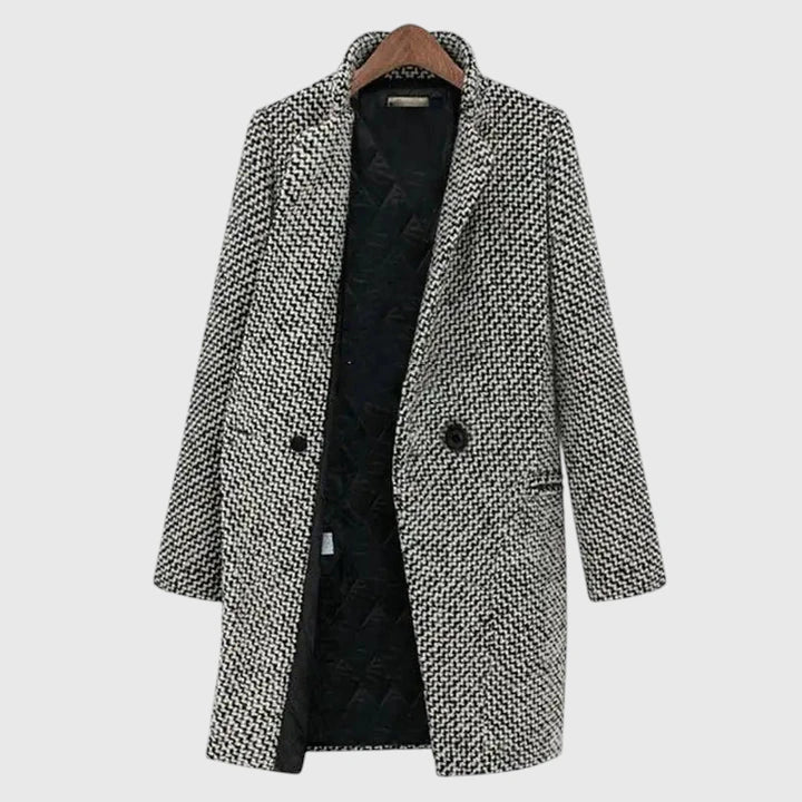 Jas Dames Longline Houndstooth Knoopsluiting
