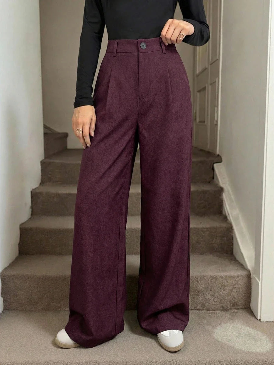 Miss | Broek Dames Hoge Taille Wijde Pijp Dubbele Plooi