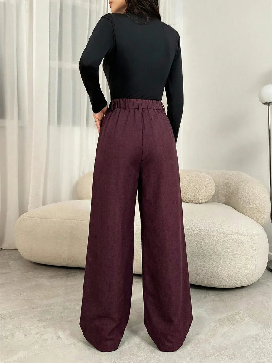 Miss | Stoffen Broek Dames Hoge Taille Wijde Pijp Geplooide Voorkant