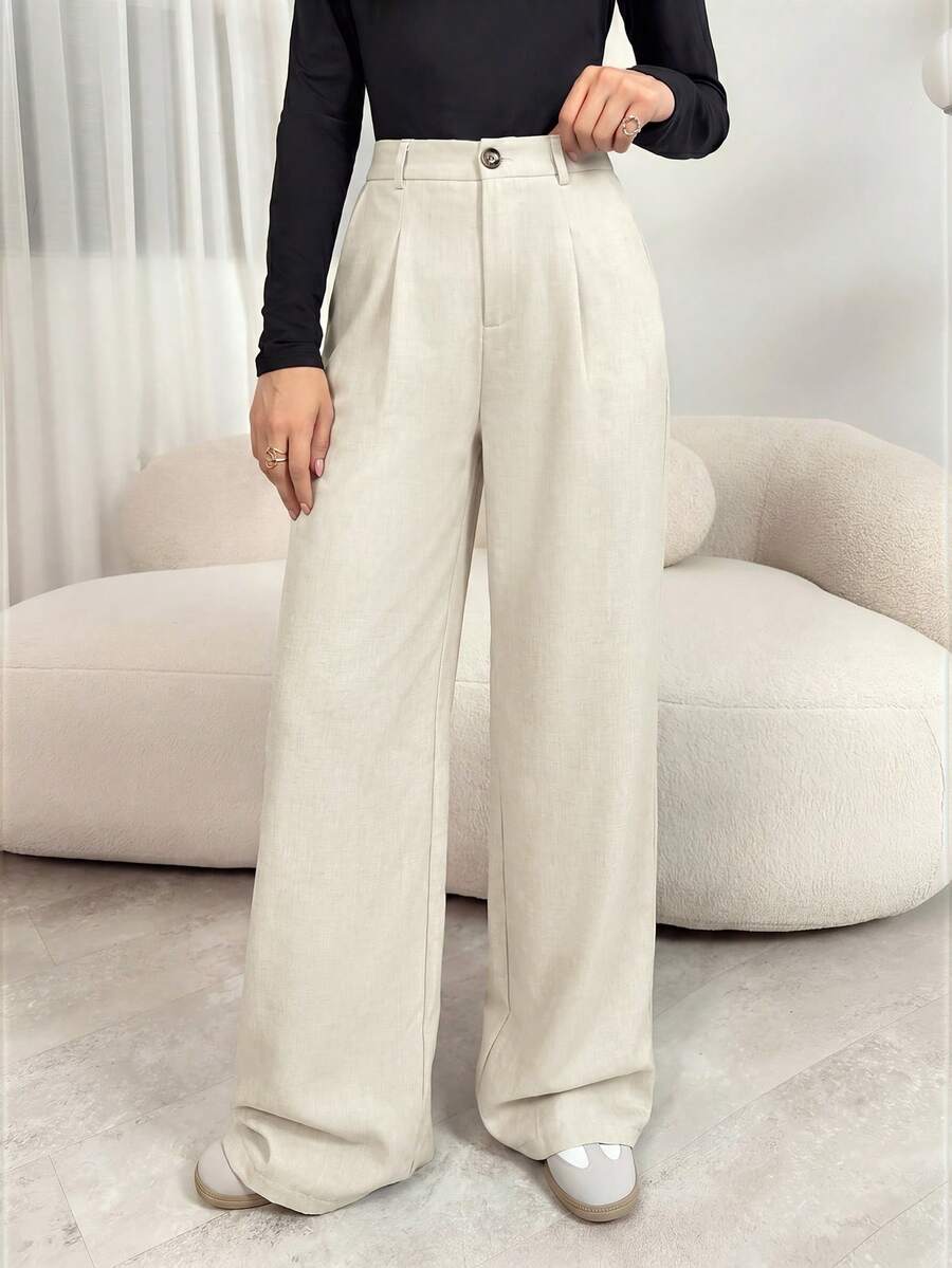 Miss | Broek Dames Hoge Taille Wijde Pijp Dubbele Plooi