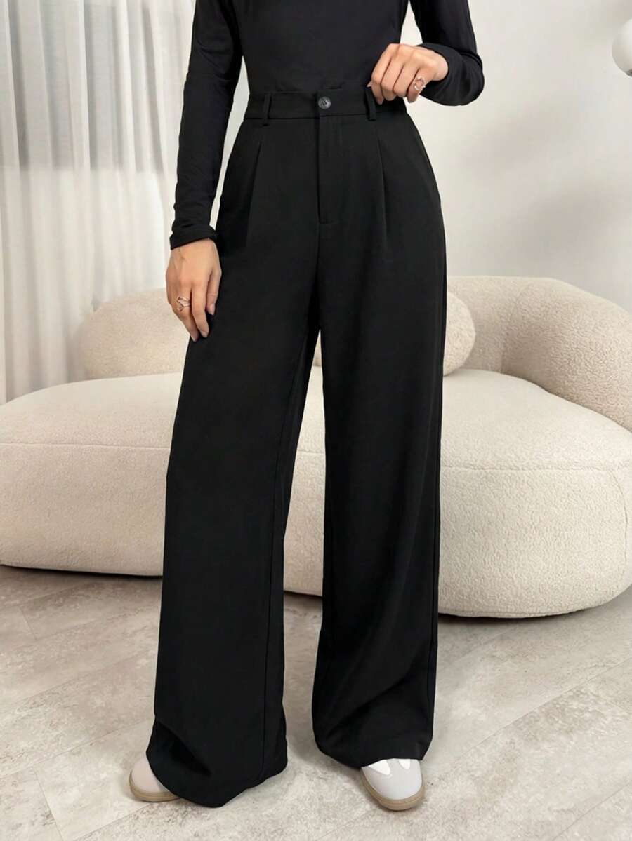Miss | Broek Dames Hoge Taille Wijde Pijp Dubbele Plooi