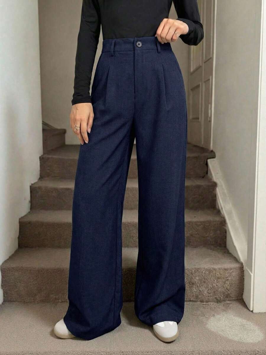 Miss | Broek Dames Hoge Taille Wijde Pijp Dubbele Plooi