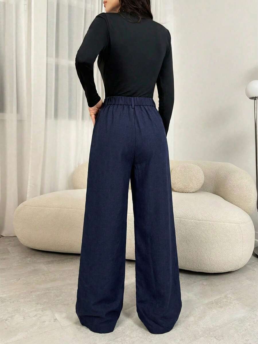 Miss | Broek Dames Hoge Taille Wijde Pijp Dubbele Plooi