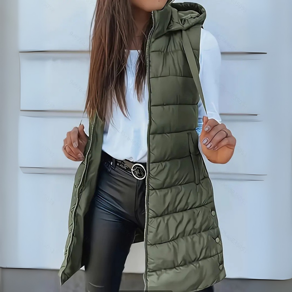 Miss | Bodywarmer Dames Gewatteerd Lang Capuchon Ritssluiting