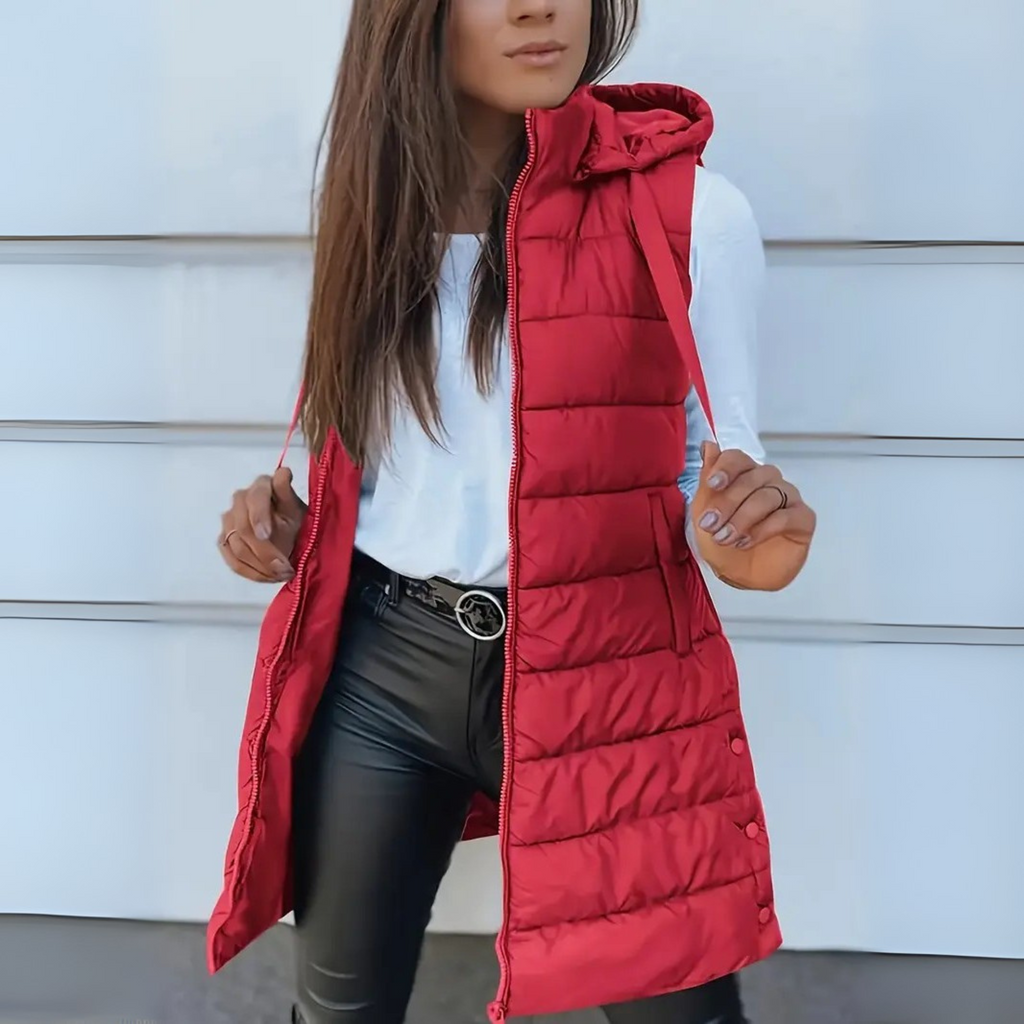 Miss | Bodywarmer Dames Gewatteerd Lang Capuchon Ritssluiting