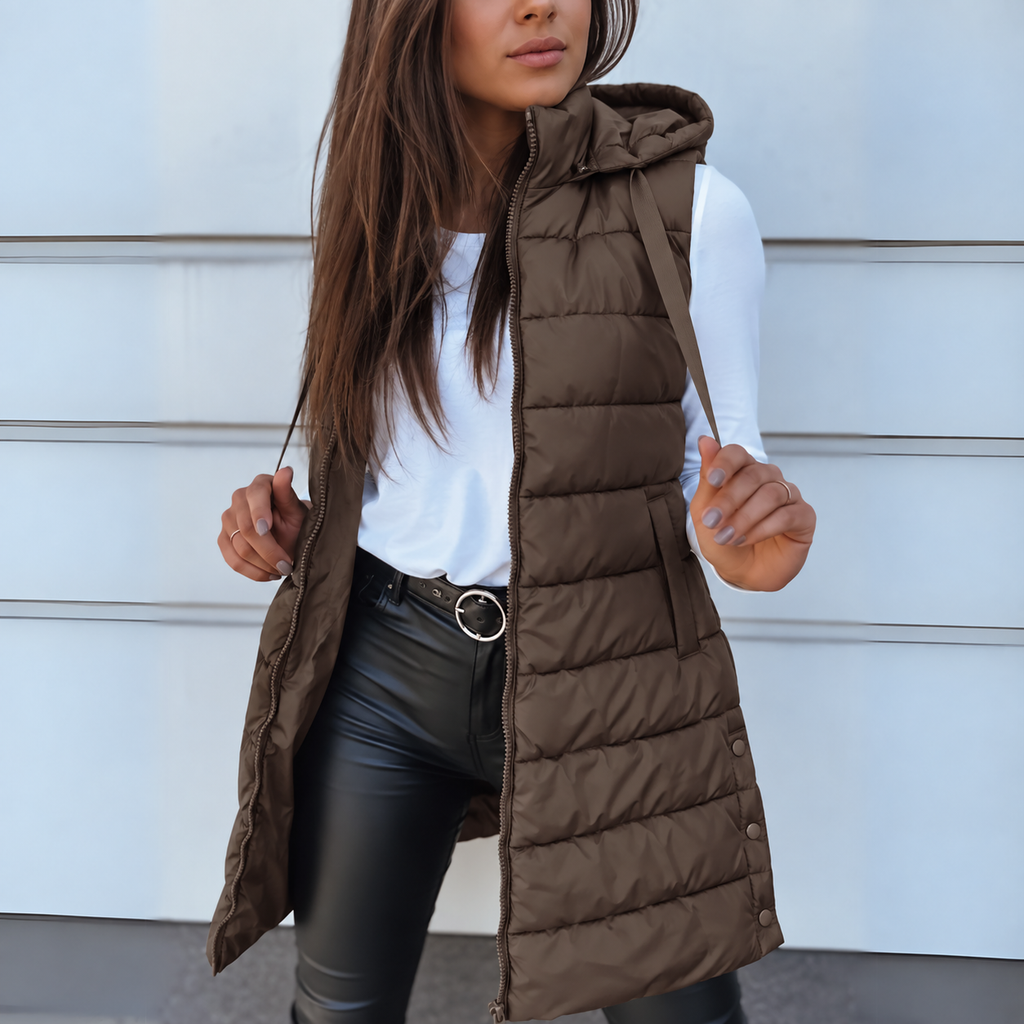 Miss | Bodywarmer Dames Gewatteerd Lang Capuchon Ritssluiting