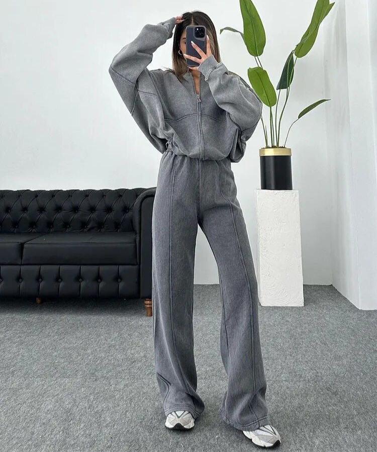 Tweedelige Set Dames Sweater en Broek Relaxed – Co-ord Set - Grijs