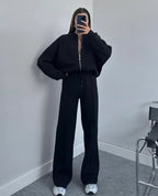 Tweedelige Set Dames Sweater en Broek Relaxed – Co-ord Set - Zwart