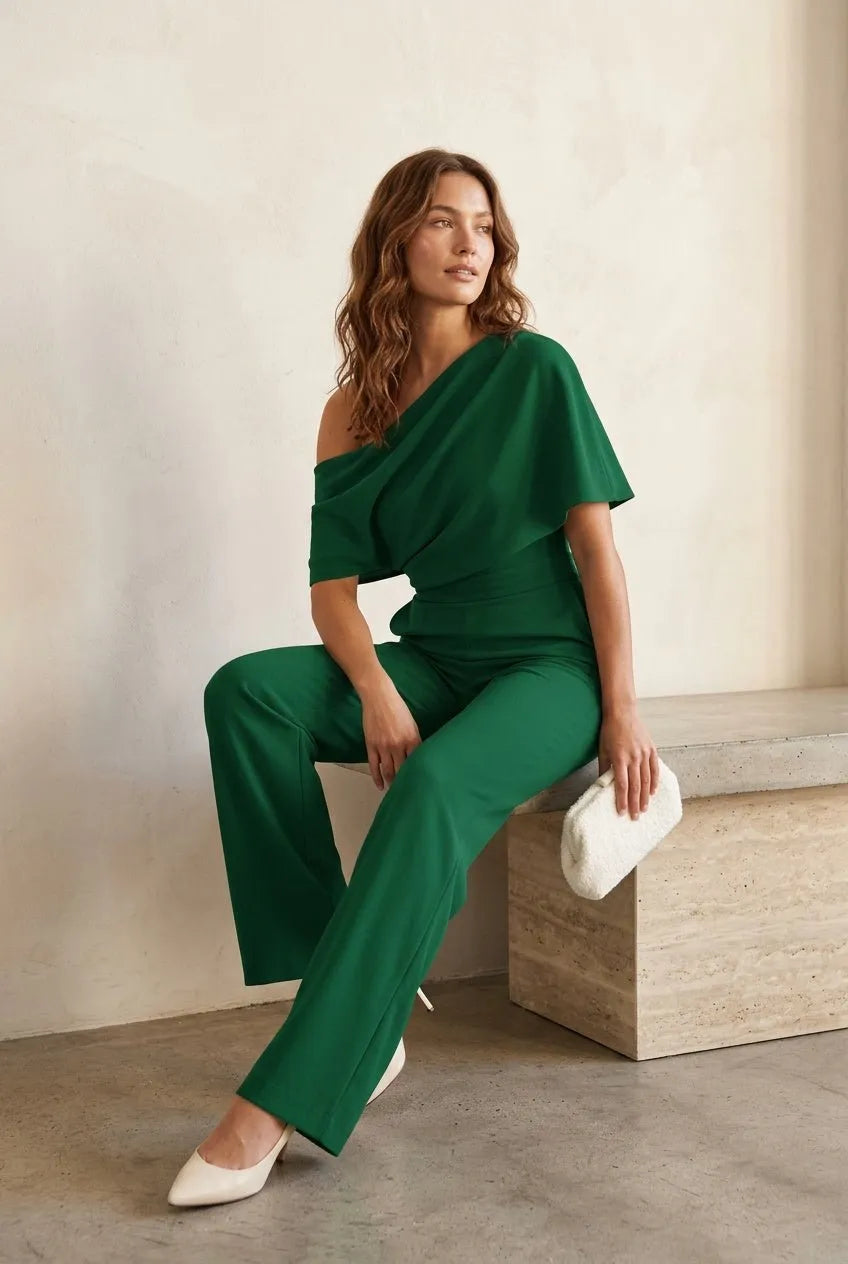 Jumpsuit Asymmetrisch Smaragdgroen - Miss Madera MIS-CC16F6