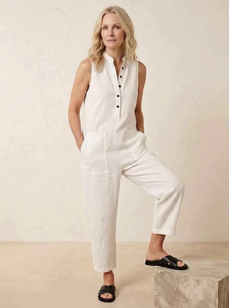 Jumpsuit met mandarijnkraag en knoopsluiting - Miss Madera MIS-20EF12