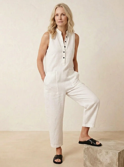 Jumpsuit met mandarijnkraag en knoopsluiting - Miss Madera MIS-20EF12