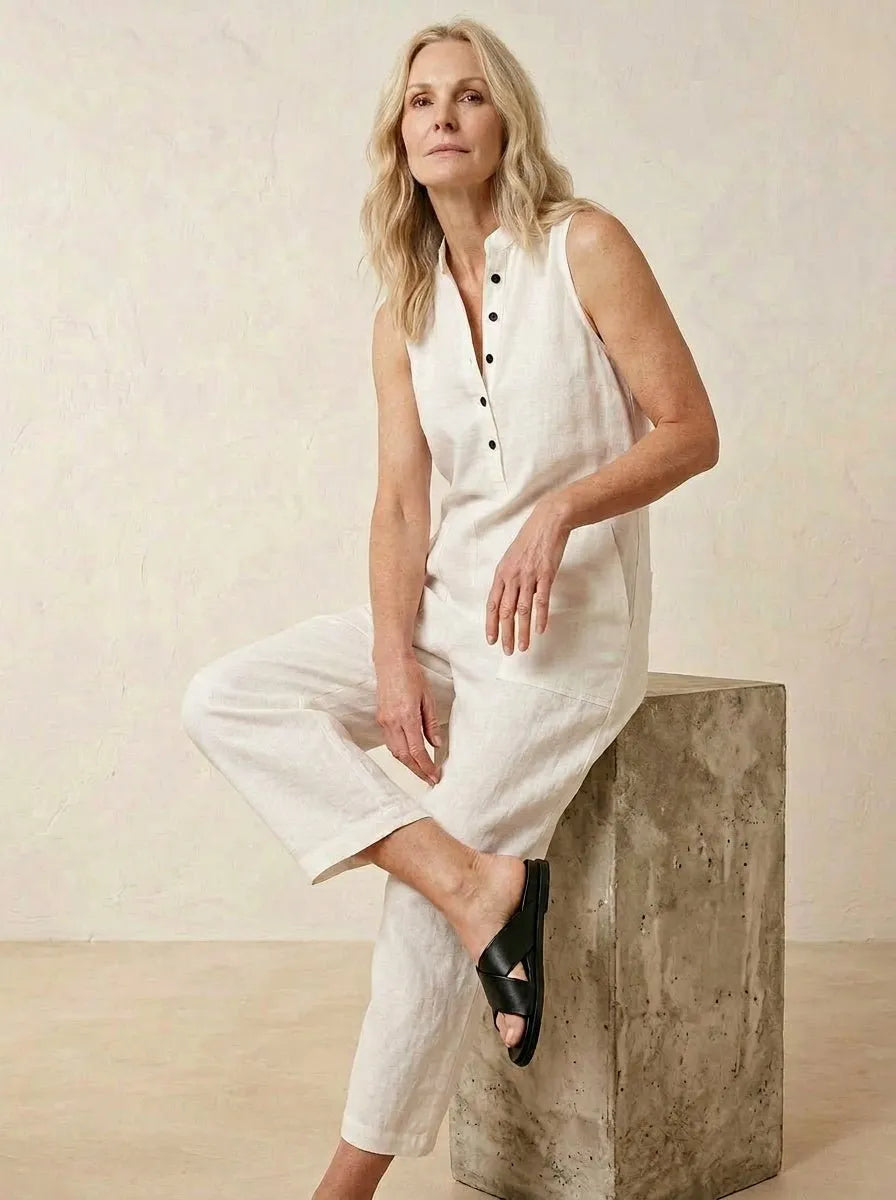 Jumpsuit met mandarijnkraag en knoopsluiting - Miss Madera MIS-20EF12