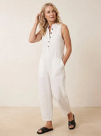Jumpsuit met mandarijnkraag en knoopsluiting - Miss Madera MIS-20EF12
