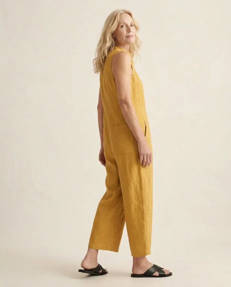 Jumpsuit mouwloos van linnen geel - Miss Madera MIS-7AC8E5