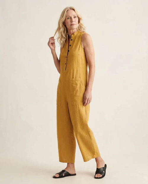 Jumpsuit mouwloos van linnen geel - Miss Madera MIS-7AC8E5