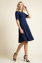 Jurk Marineblauw Getailleerd met Zijzakken Miss Madera - Miss Madera MIS-17B203
