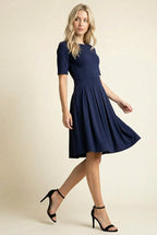 Jurk Marineblauw Getailleerd met Zijzakken Miss Madera - Miss Madera MIS-17B203