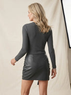 Jurk met imitatieleer ceintuur - Miss Madera MIS-DC0257