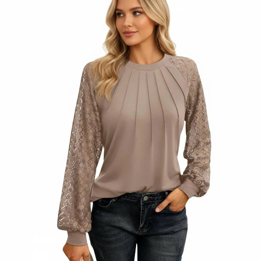 Kant Blouse Dames | Kanten Inzetstukken Regular Fit - Miss Madera MIS-96A5IN