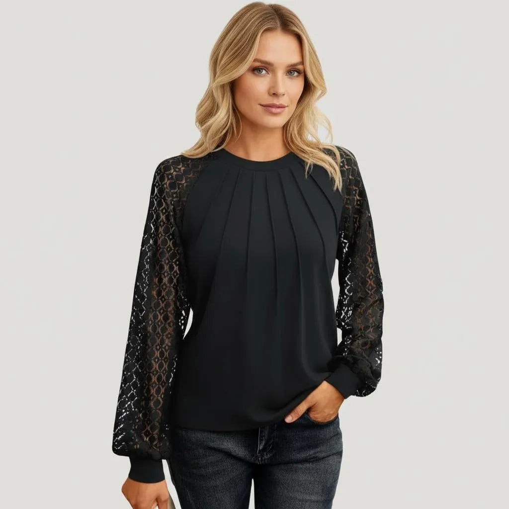 Kant Blouse Dames | Kanten Inzetstukken Regular Fit - Miss Madera MIS-96A5IN