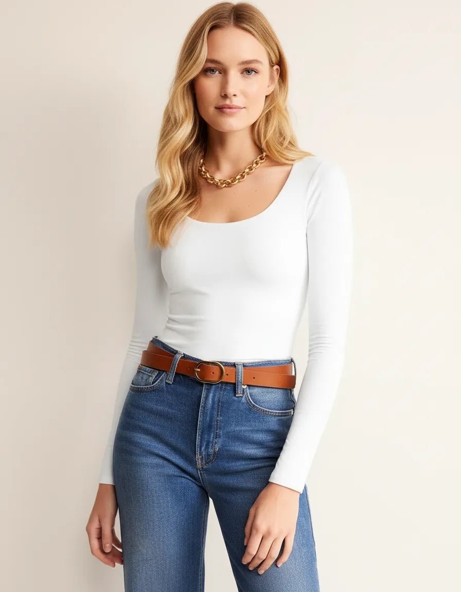 Katoenen Longsleeve Dames | Scoop Hals Relaxed Fit - Miss Madera MIS-ZTMWTL