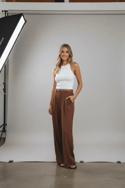 Katoenen Wide Leg Broek Dames | Voorplooien Relaxed - Miss Madera MIS-LBL93B