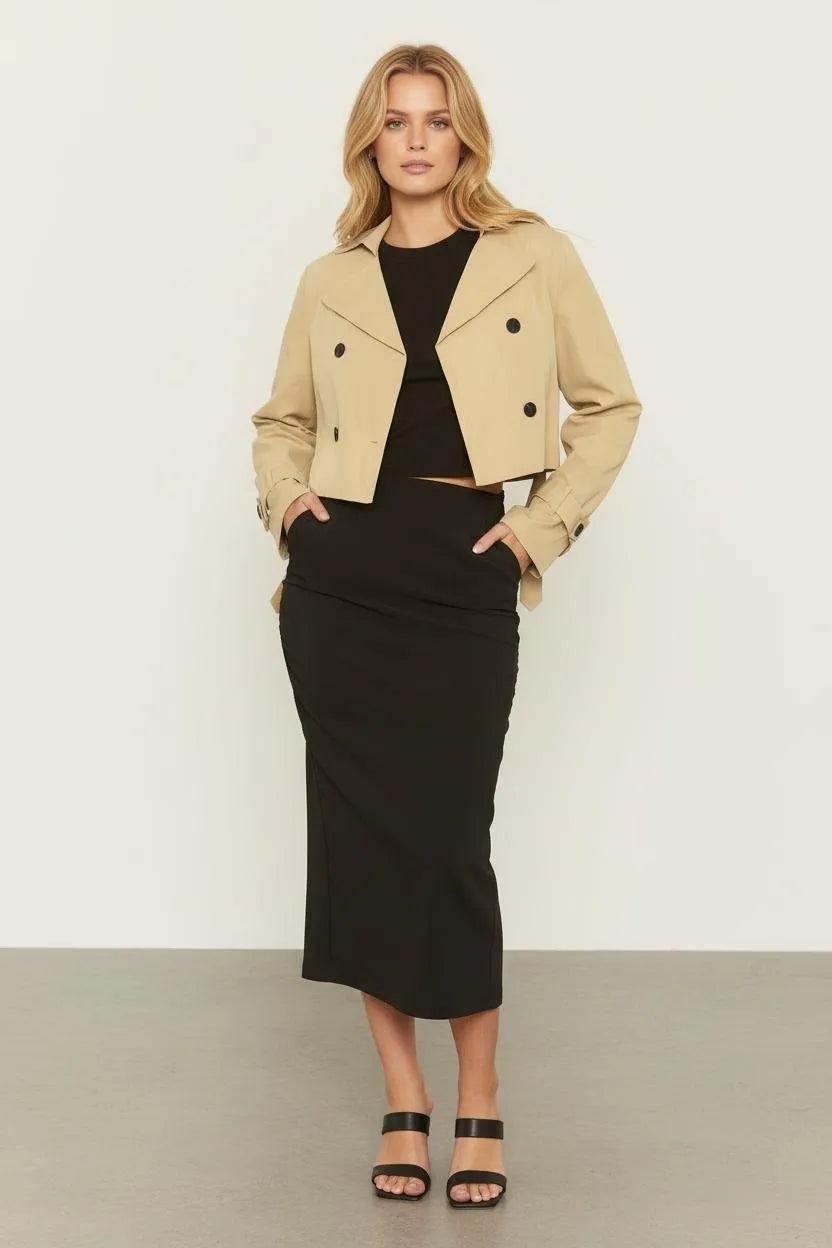 Korte Trenchcoat Dames | Dubbelrijig Getailleerd - Miss Madera MIS-CA7TRB