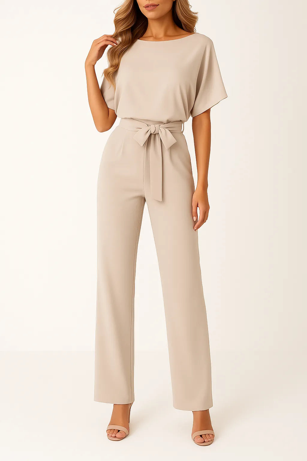 Miss | Jumpsuit Dames Wijde Pijpen Vlindermouw Strikceintuur