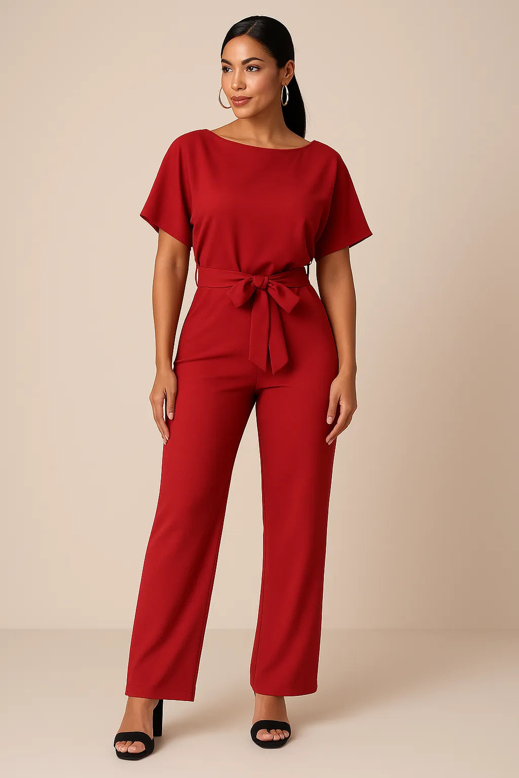 Miss | Jumpsuit Dames Wijde Pijpen Vlindermouw Strikceintuur