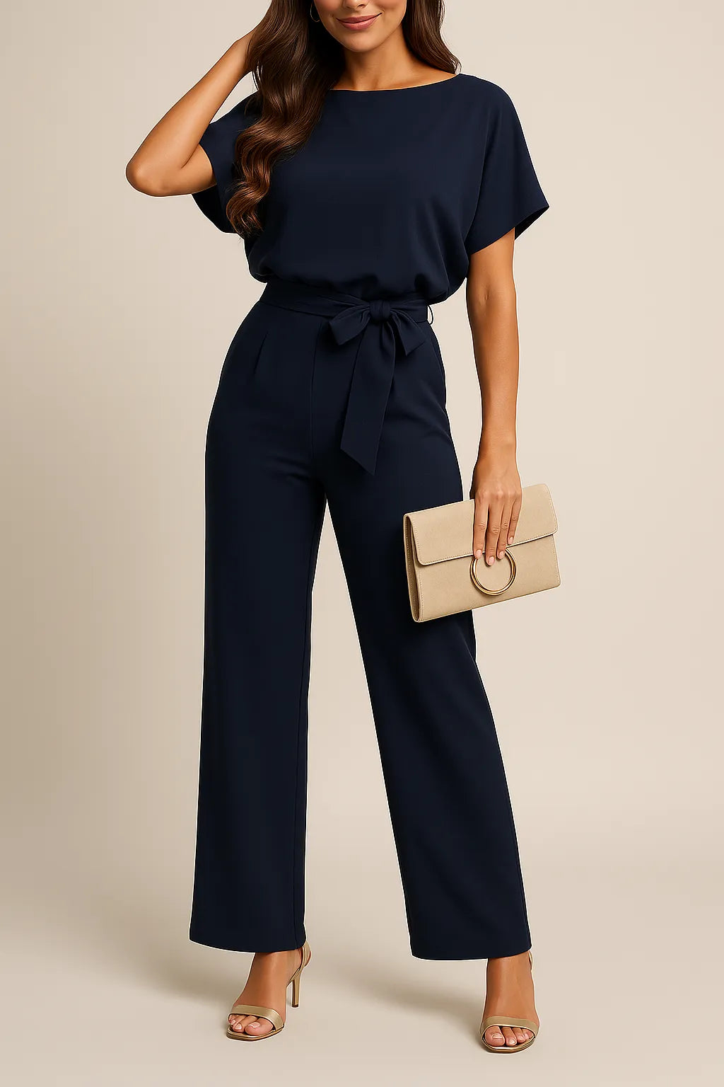 Miss | Jumpsuit Dames Wijde Pijpen Vlindermouw Strikceintuur