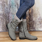 Miss | Laarzen Dames Mid-Calf Vetersluiting Blokhak - Vegan Leer