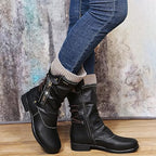 Miss | Laarzen Dames Mid-Calf Vetersluiting Blokhak - Vegan Leer