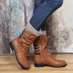 Miss | Laarzen Dames Mid-Calf Vetersluiting Blokhak - Vegan Leer