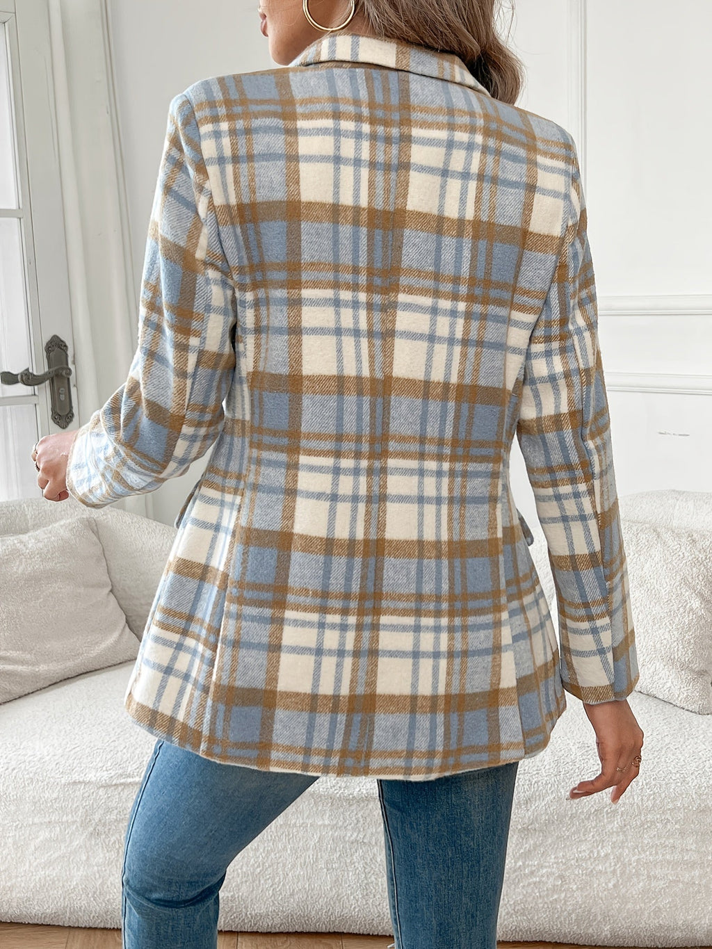 Miss | Blazer Dames Geruite Print Getailleerde Taille Heuplengte