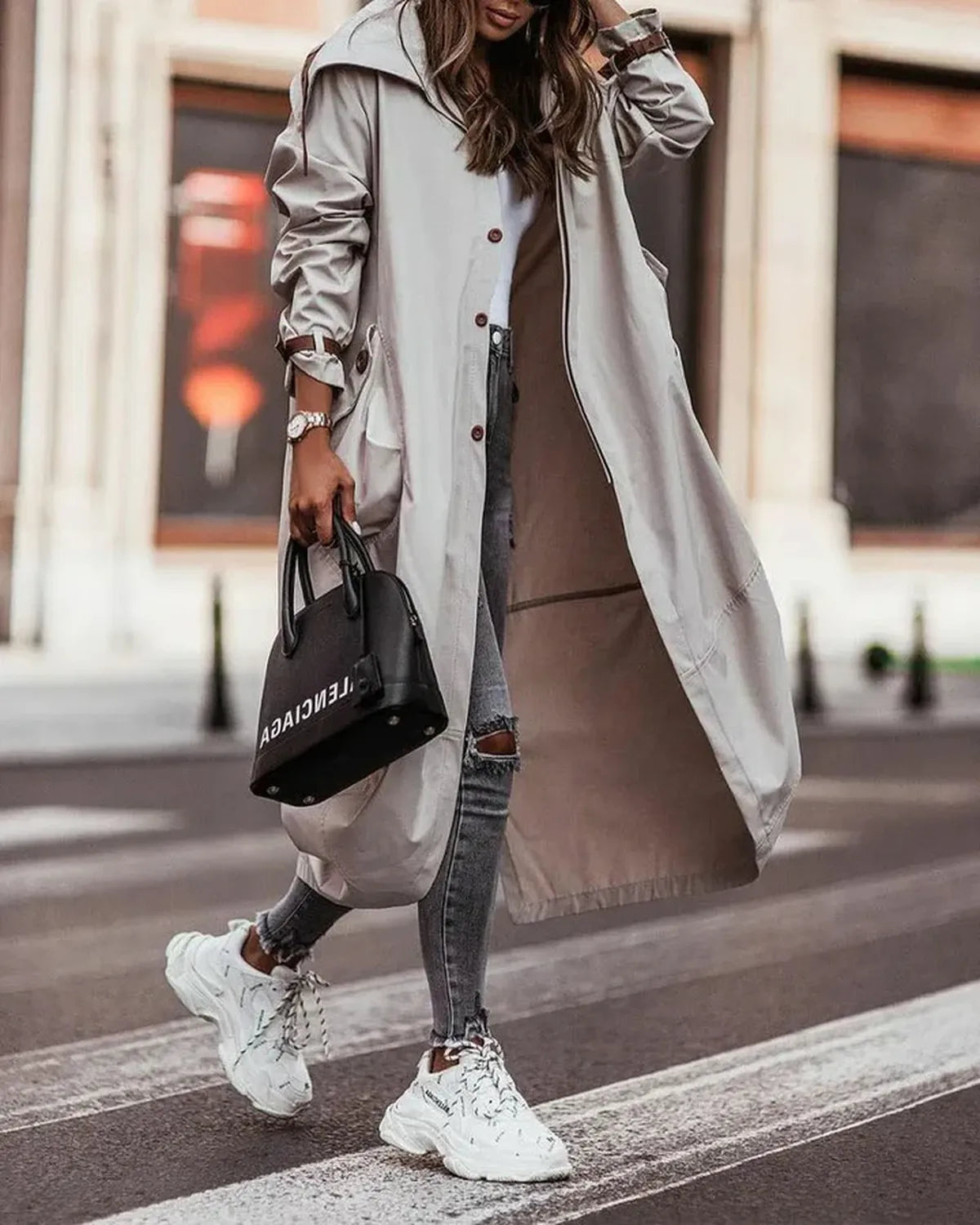Miss | Jas Dames Waterdichte Trenchcoat Met Capuchon Lang