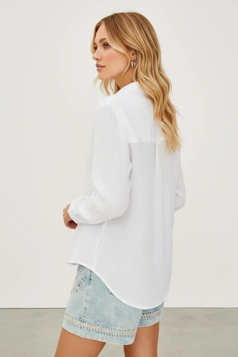 Linnen Blouse Dames | 100% Linnen Relaxed Knoopsluiting - Miss Madera MIS-PQ9XKN