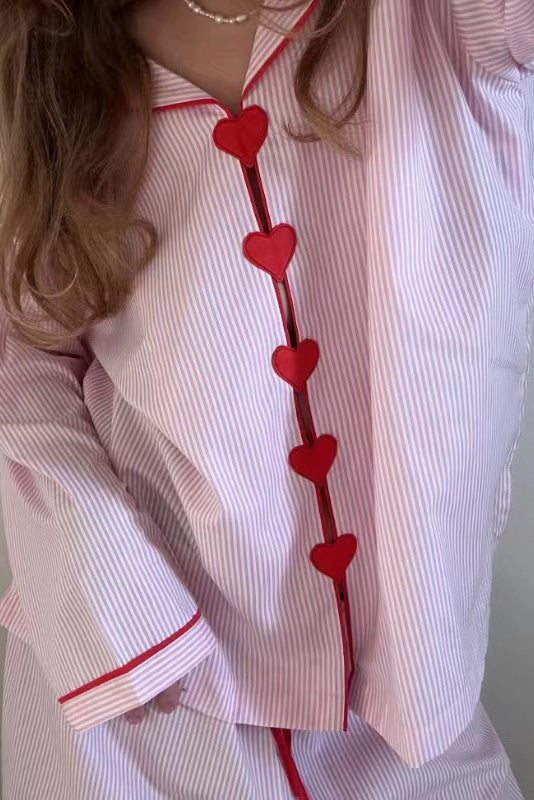 Miss | Pyjamaset Dames Hartknopen Contrastbies Rechte Pijp