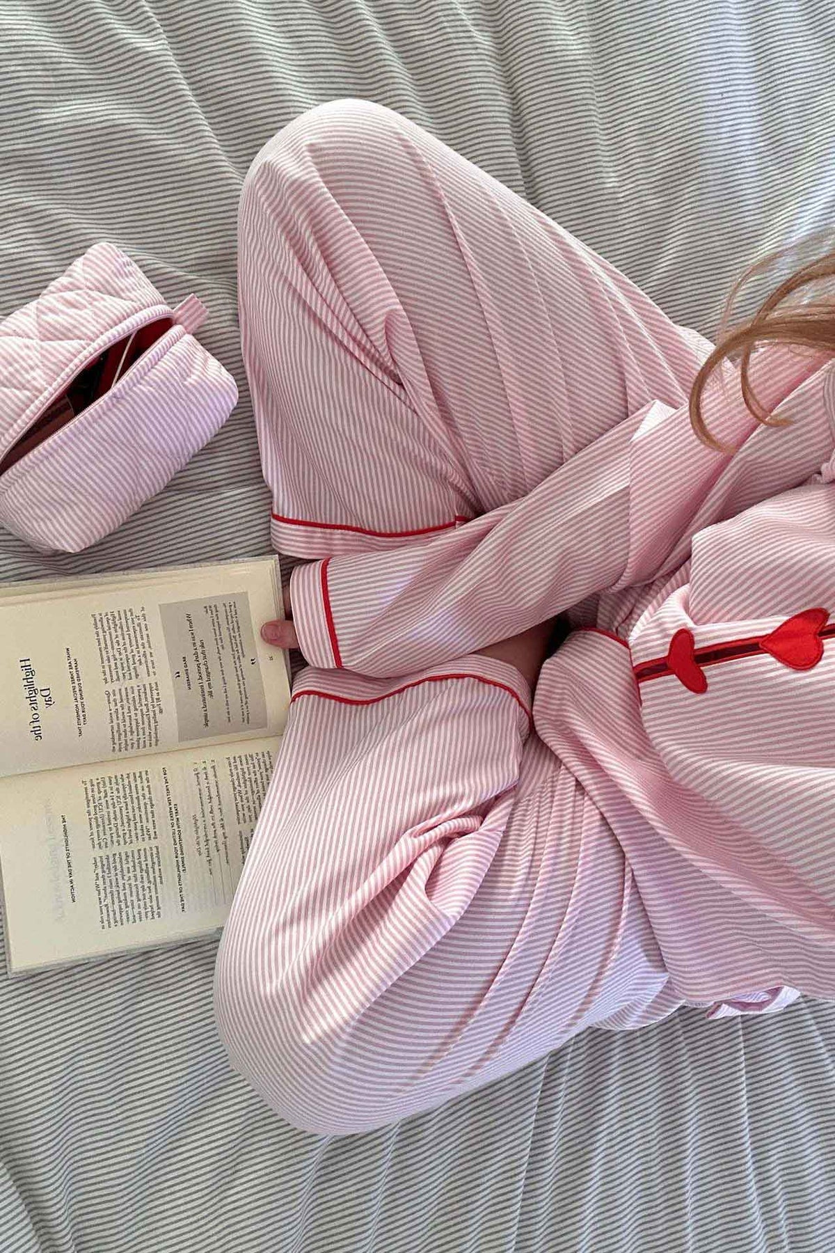 Miss | Pyjamaset Dames Hartknopen Contrastbies Rechte Pijp
