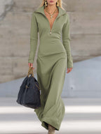 Miss | Jurk Dames Maxi Halve Rits Staande Kraag Lange Mouw