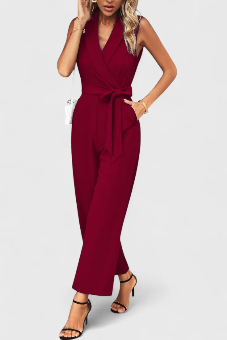 Miss | Jumpsuit Dames Omslaghals Strikdetail Getailleerd