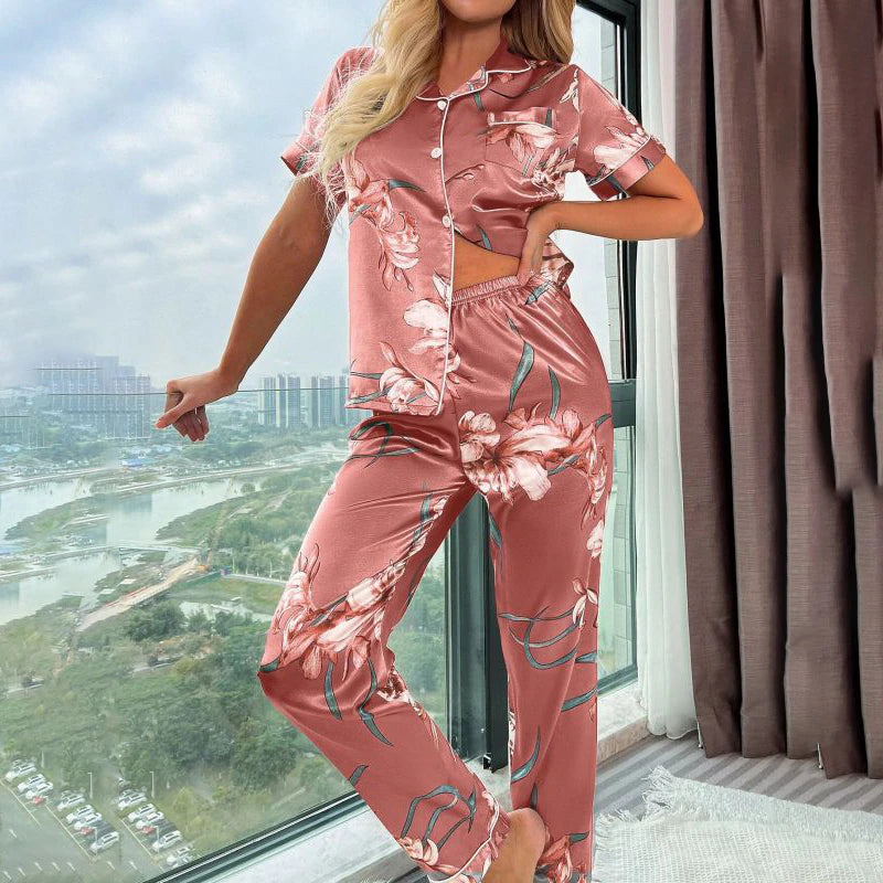 Miss | Pyjamaset Dames Bloemenprint Korte Mouw Tweedelig